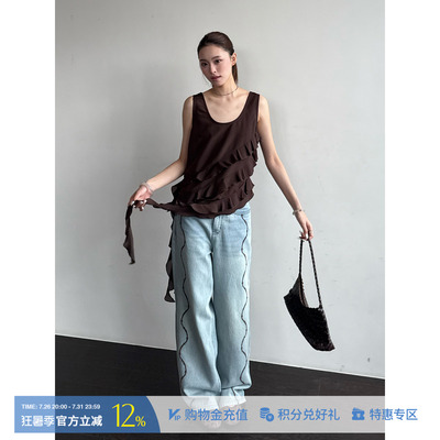 ANNENONO荷叶边飘带背心上衣