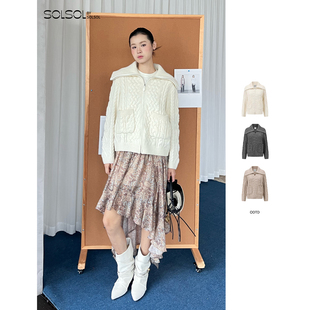 搅花针织大翻领马海毛开衫 25秋冬新品 SOLSOL 设计师品牌 ODTD