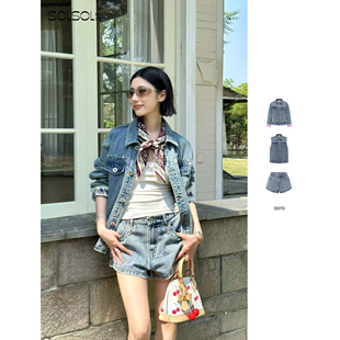 短裤 ODTD 马甲 牛仔撞色花纹翻边钉珠外套 SOLSOL 25早秋新品