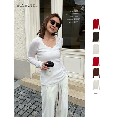 IMMI羊毛低领v领长袖修身针织衫