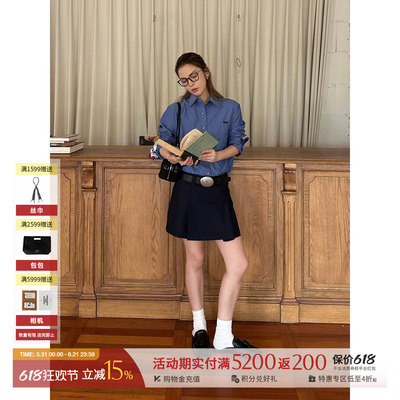 ETHOR蓝色棉质翻领长袖衬衣