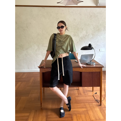 ETHOR毛边系带西装短裤