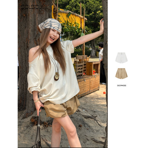 DEEPMOSS麻质贝壳廓形短裤