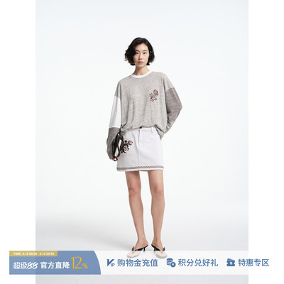 ANNENONO条纹拼接亚麻长袖