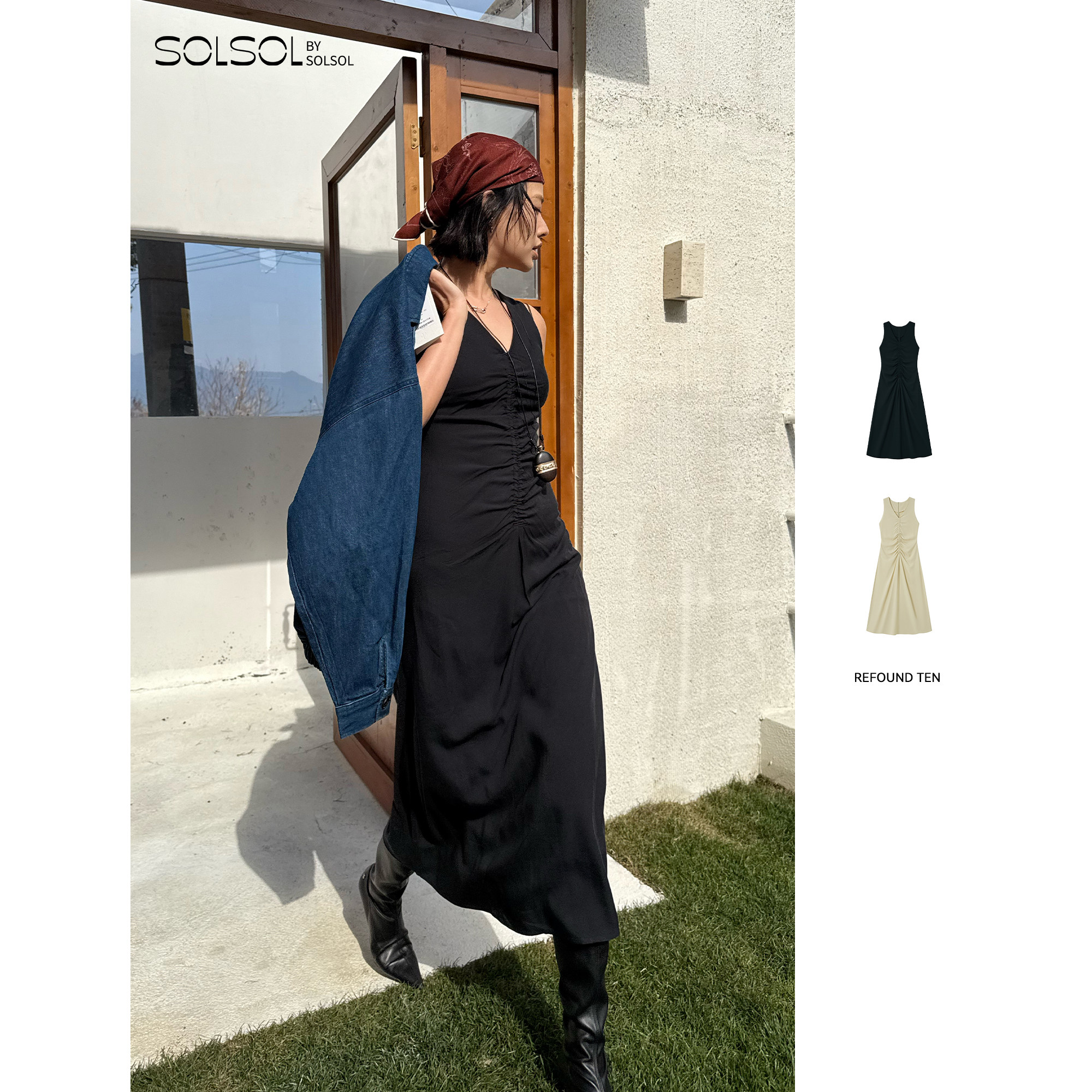 REFOUND TEN 设计师 26春夏新品 丝羊毛流线抽褶连衣裙 SOLSOL,女装/女士精品,连衣裙,淘宝优惠券,粉丝福利购,淘宝优惠卷