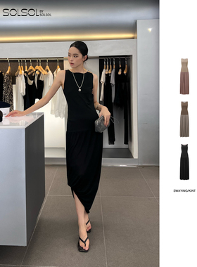 SWAYING/KINT 设计师 25早秋新品 一字领拼接花苞背心裙 SOLSOL