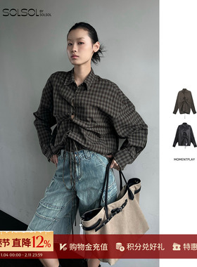 MOMENTPLAY 设计师 25秋冬新品 抽绳门襟造型格子/醋酸LOGO衬衫