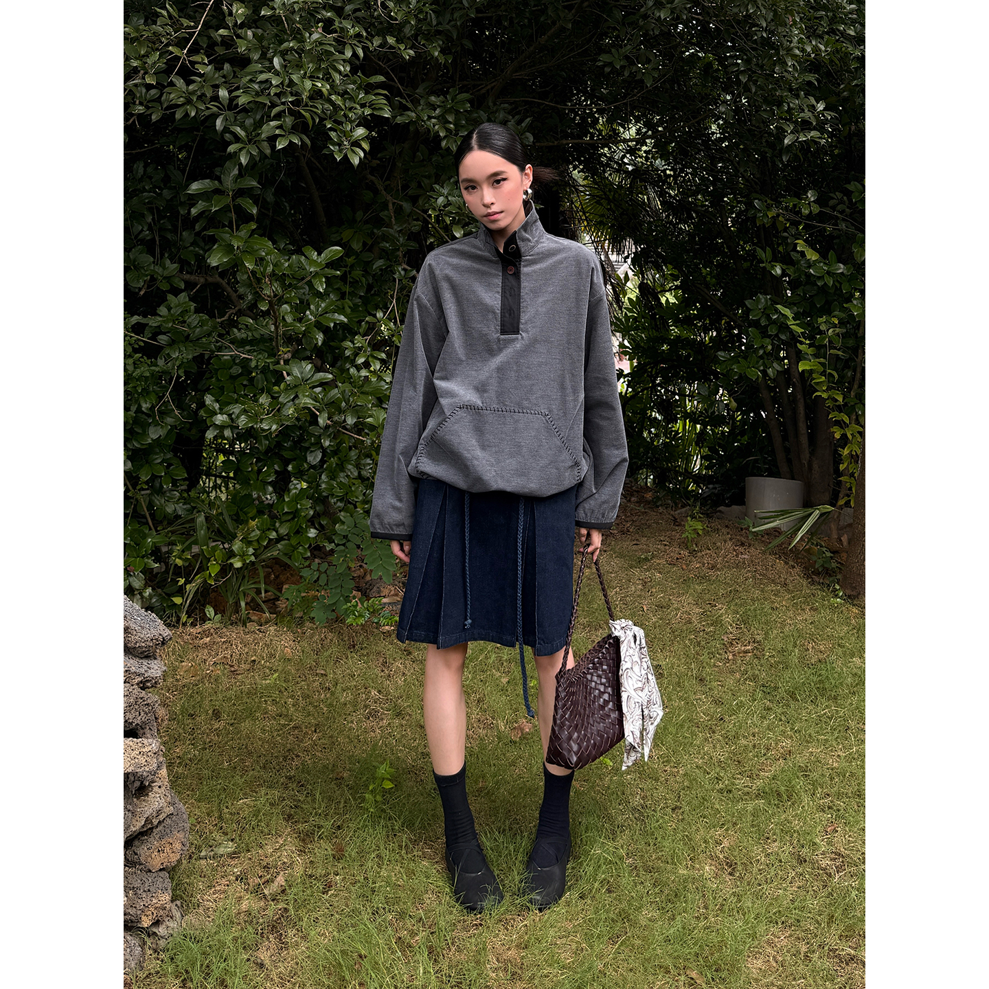 RAWSTONE秋冬抽绳捏褶牛仔半裙