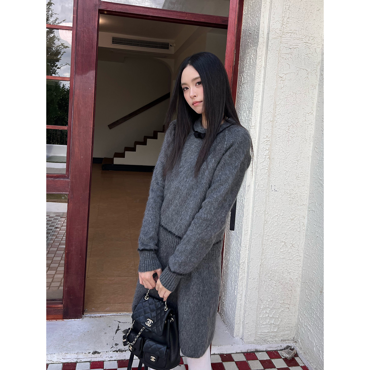 WMWM 设计师品牌 25秋冬新品牦牛绒蝴蝶结装饰长袖针织上衣SOLSOL