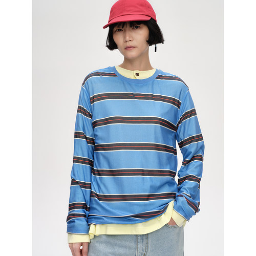 SHORTSENTENCE条纹印花长袖T恤