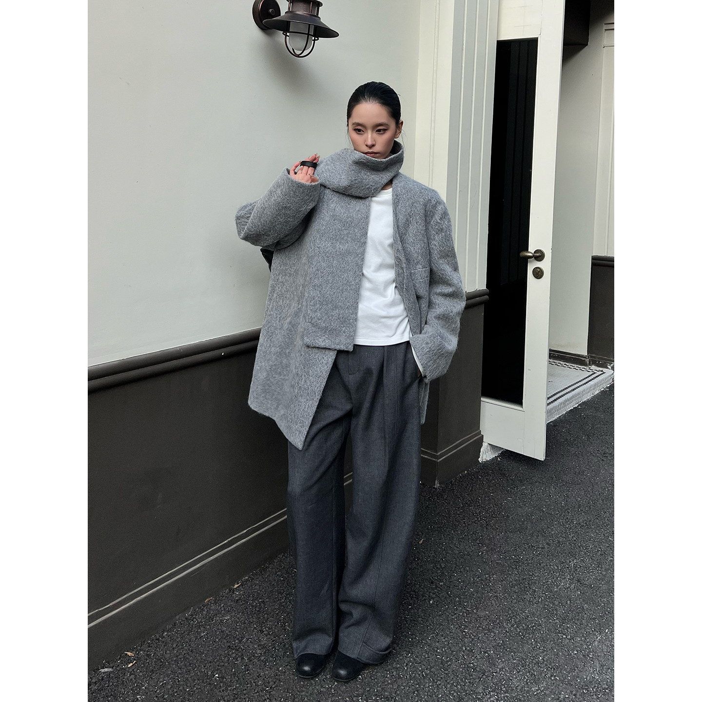 RODERICWONG羊驼绒围巾造型西装