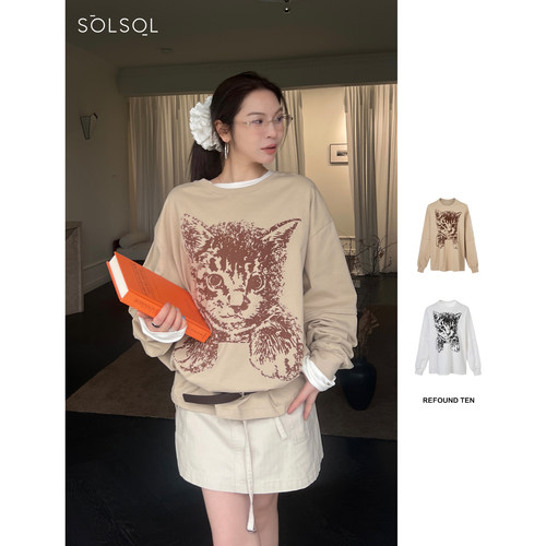 REFOUND TEN 设计师 25春夏假两件小猫印花宽松长袖 SOLSOL买手店