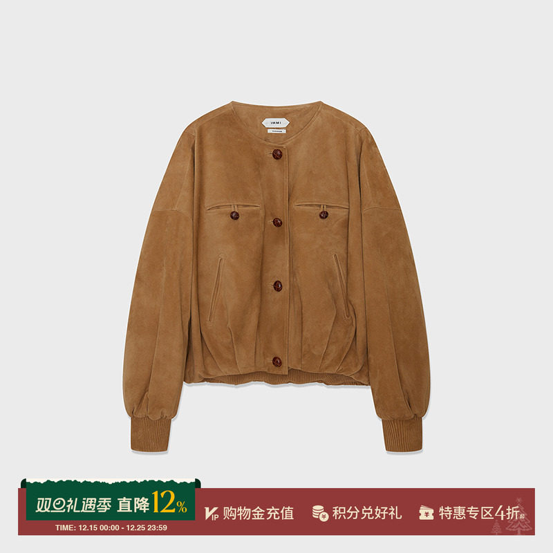 IMMI 设计师品牌 25秋冬新款 压纹/绒面羊皮圆领羽绒夹克 SOLSOL