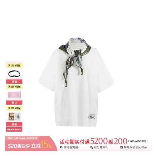 MOMENTPLAY可拆卸印花方巾T恤秋