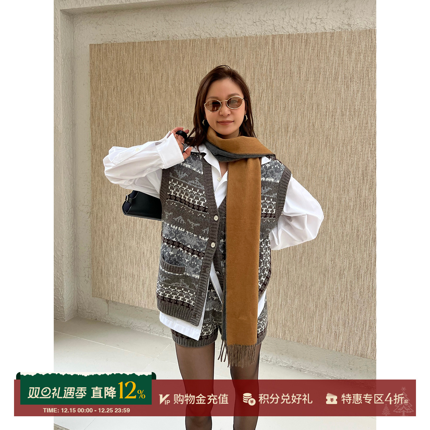 ETHOR女士复古花卉针织马甲/短裤