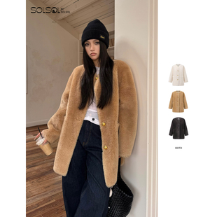 ODTD 美利奴羊毛圆领廓形皮毛一体外套SOLSOL 设计师25秋冬新品