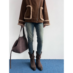 设计师品牌 DAN 25秋冬新品 加绒牛仔修身 SOLSOL CHRISOU 长裤