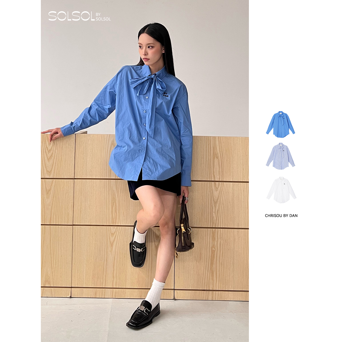 CHRISOUBYDAN领结装饰格纹衬衫