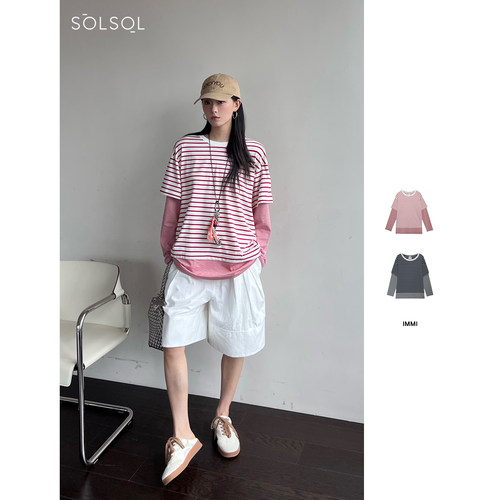 IMMI 25春夏新品 设计师品牌 条纹假两件长袖T恤  SOLSOL买手店