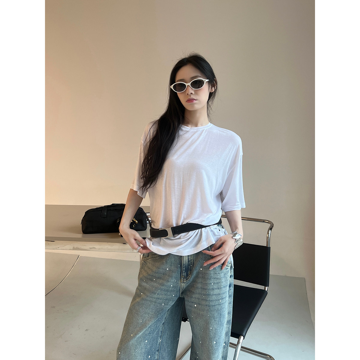 SHORT SENTENCE 设计师 25春夏 侧系带垂感宽松T恤 SOLSOL买手店