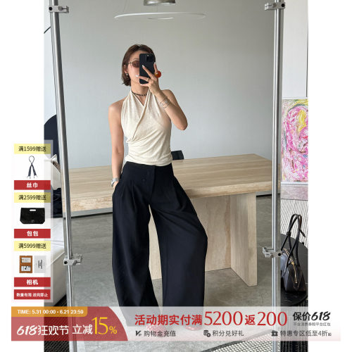 DEEPMOSS雾黑垂坠高腰微弧长裤