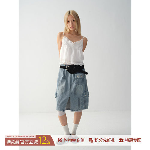 SOIC休闲水洗刷脏牛仔半身裙
