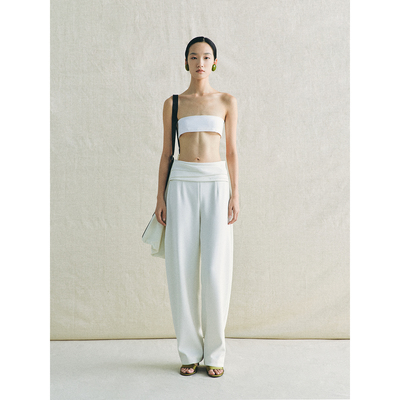 DEEPMOSS休闲云母叠褶微弧长裤