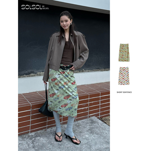 SHORT 设计师26春夏新品 汽车印花褶皱半身裙 SOLSOL SENTENCE