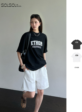 ETHOR 设计师26夏季新款Logo印花烫钻纯棉短袖T恤 SOLSOL买手店
