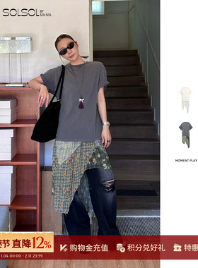 MOMENTPLAY 设计师品牌 25秋冬新品 碎花视错T恤连衣裙 SOLSOL