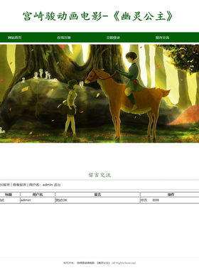 PHP动漫网页成品 电影幽灵公主 5页 HTML5+CSS3布局 注册登录留言