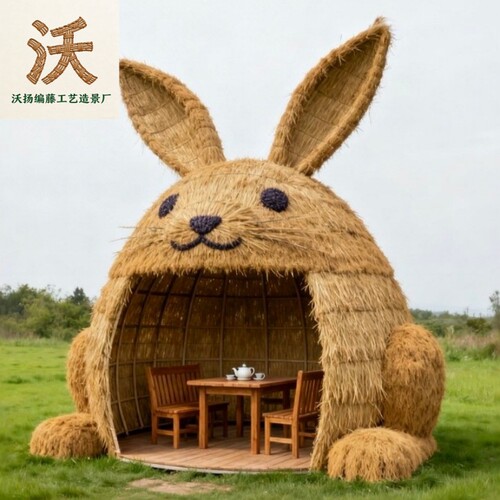 可爱兔子造型草编户外茅草小屋