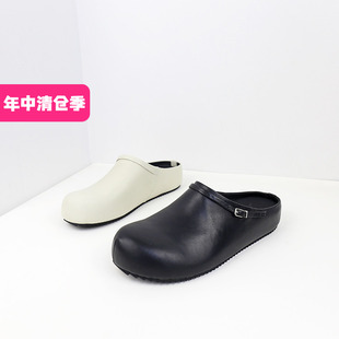 特价II可媚春款圆头油蜡牛皮拖鞋防滑厚底两穿包头拖鞋KA25354-71
