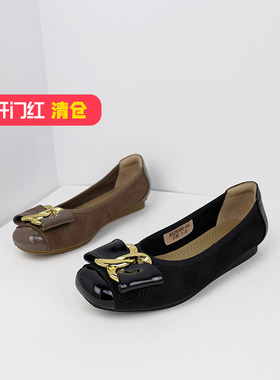 可媚正品2025新春款圆头羊皮蝴蝶结低跟平底百搭单鞋女KA25366-64