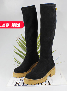 清仓‖可媚正品马丁靴秋冬款弹力绒防滑松糕底高筒女靴KC9732-115