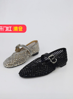 可媚2025新春款圆头网面闪钻一字式扣带玛丽珍单鞋女KA25380-318