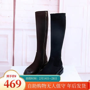 清仓‖可媚冬款圆头胎牛绒防水台侧拉链高筒靴机车靴女KC22945-80