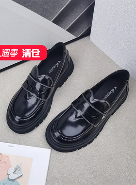 清仓‖可媚正品春款开边珠牛皮防水台防滑平底真皮单鞋KA22696-80