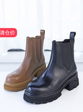 防滑厚底短靴马丁靴可媚胎牛皮