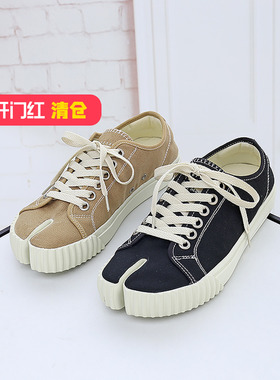 清仓II可媚秋款帆布夹趾休闲鞋系带森女拼色平底布鞋KC23815-107