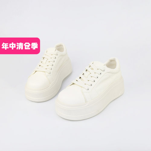 可媚头层牛皮厚底系带休闲鞋女