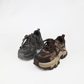 可媚2025新冬款 198 女KC25970 圆头牛皮拼色厚底休闲鞋 系带老爹鞋