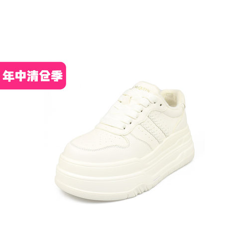 可媚圆头牛皮松糕底绒里休闲女鞋