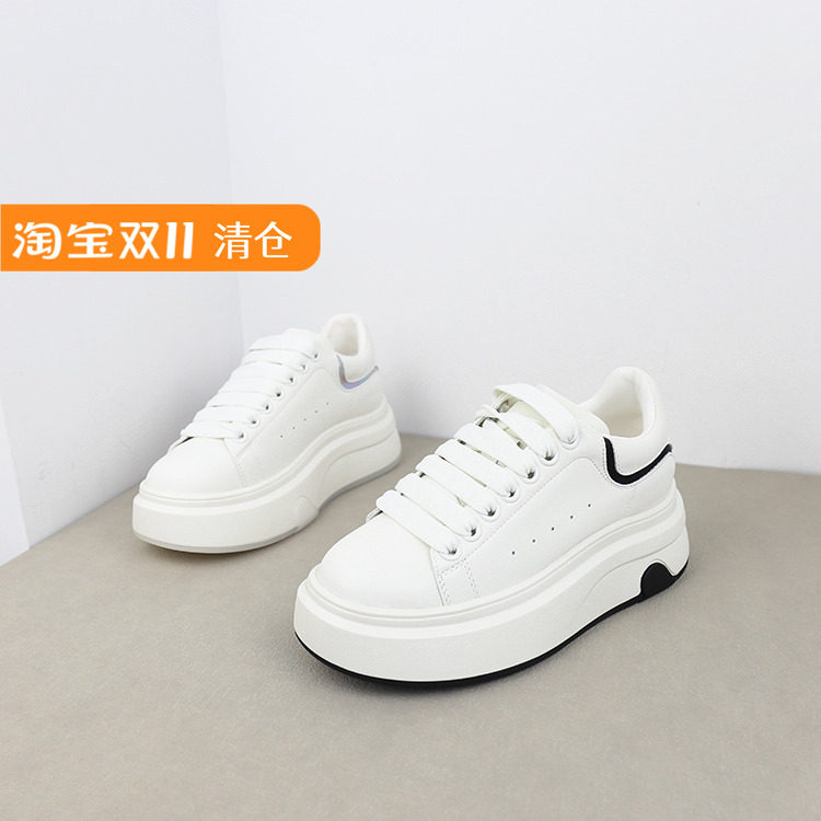 可媚2025新春款拼色牛皮小白鞋子松糕底系带休闲鞋女KA25384-146