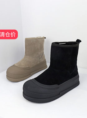 可媚圆头羊猄皮毛绒内里雪地靴