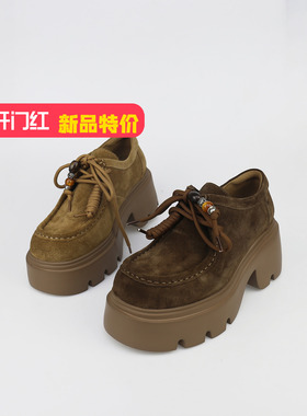 可媚2025新秋款圆头牛猄皮防滑牛筋厚底系带松糕底女鞋KC25913-71