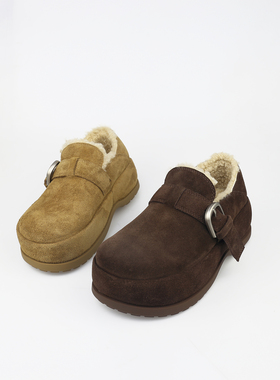 可媚2025新冬款圆头羊猄皮牛筋底羊毛内里及裸雪地靴KC25978-288