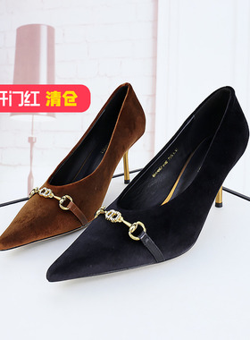 清仓II可媚正品秋款尖头绒布甜美蝴蝶结细高跟单鞋女KC23867-236