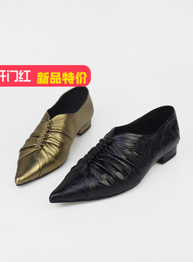 可媚正品2025秋季新款尖头哑光羊皮褶皱一脚蹬单鞋女KC25819-309