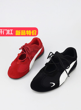 可媚正品2025早秋新品圆头牛猄皮网面拼色系带休闲鞋KC25803-107